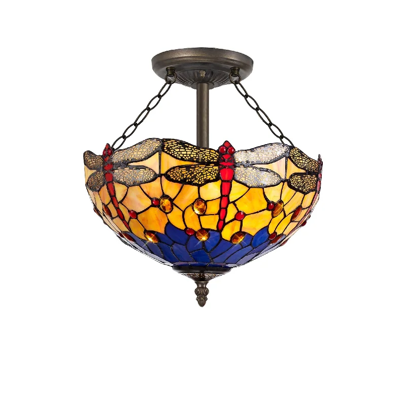 Track lighting with energy - star certificationNuflur 3 Light Semi Ceiling E27 With 30cm Tiffany Shade, Blue/Orange/Crystal/Aged Antique Brass Track lighting with energy - star certificationNuflur 3 Light Semi Ceiling E27 With 30cm Tiffany Shade, Blue/Orange/Crystal/Aged Antique Brass