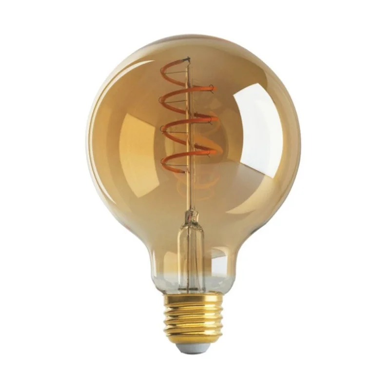 Industrial Lighting for Chemical PlantsG30 Spiral LED Filament Globe Bulb, 5 Watts, 240 Lumens, 2000K, E26 Medium Base, Amber Finish