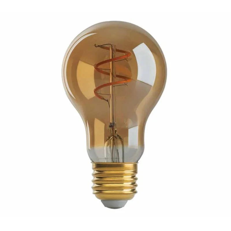 Industrial Exit Sign Lighting for Quick EvacuationSpiral Filament A19 LED Bulb, 5 Watts, 220 Lumens, 2000K, E26 Medium Base, Amber Finish Industrial Exit Sign Lighting for Quick EvacuationSpiral Filament A19 LED Bulb, 5 Watts, 220 Lumens, 2000K, E26 Medium Base, Amber Finish