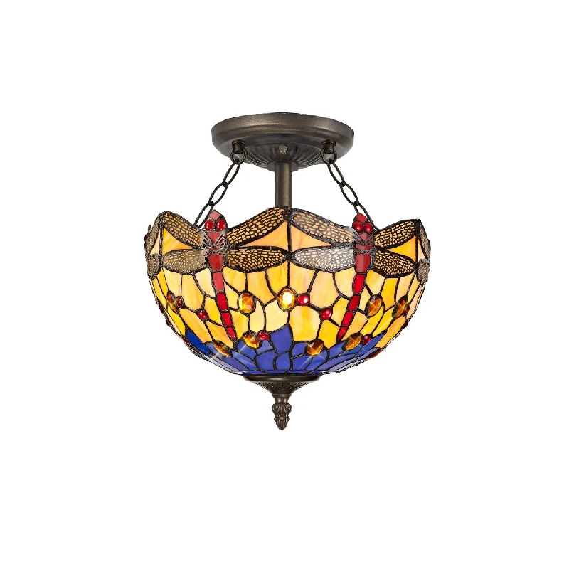 Wireless track lighting for easy installationNuflur 2 Light Semi Ceiling E27 With 30cm Tiffany Shade, Blue/Orange/Crystal/Aged Antique Brass Wireless track lighting for easy installationNuflur 2 Light Semi Ceiling E27 With 30cm Tiffany Shade, Blue/Orange/Crystal/Aged Antique Brass