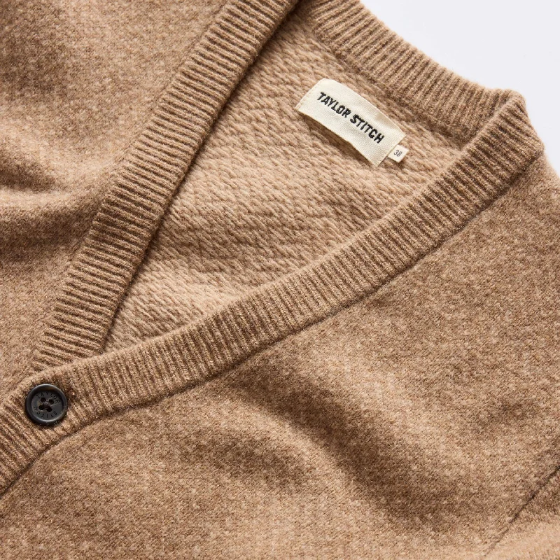 The Eddy Cardigan in Camel Herringbone Merino