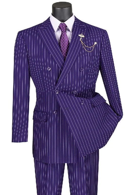 Banker Collection-Men's Double Breasted Pinstripe Purple Suit