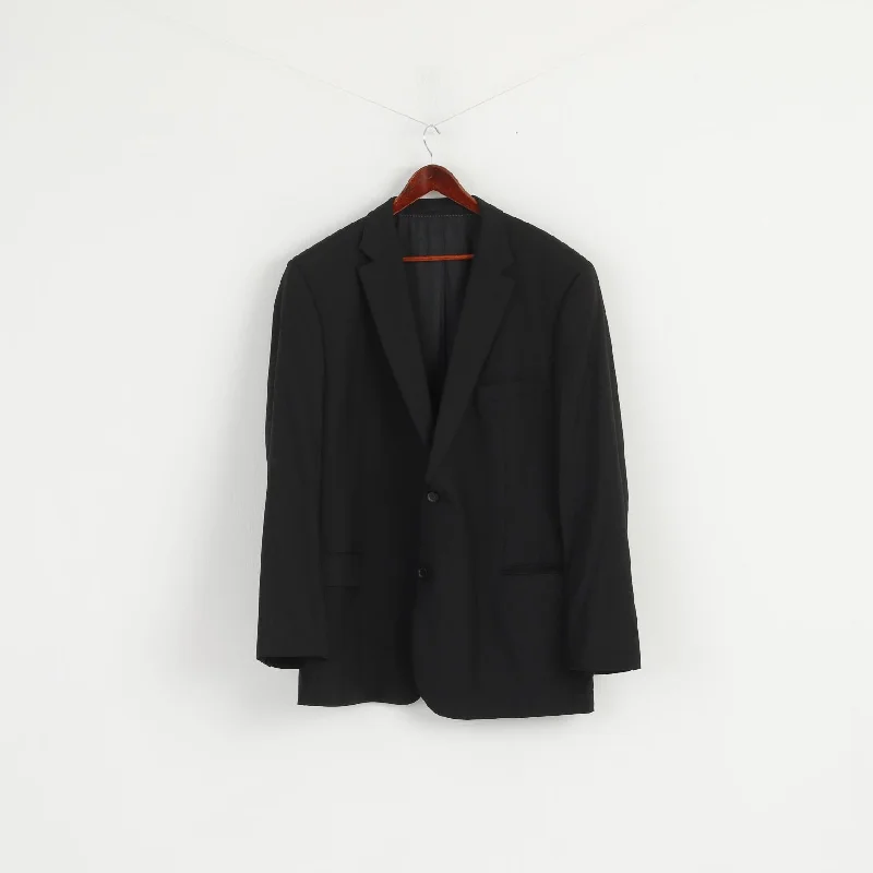 Hugo Boss Men 52 L 122 Blazer Black 100% Wool Single Breasted Pavese2 Jacket