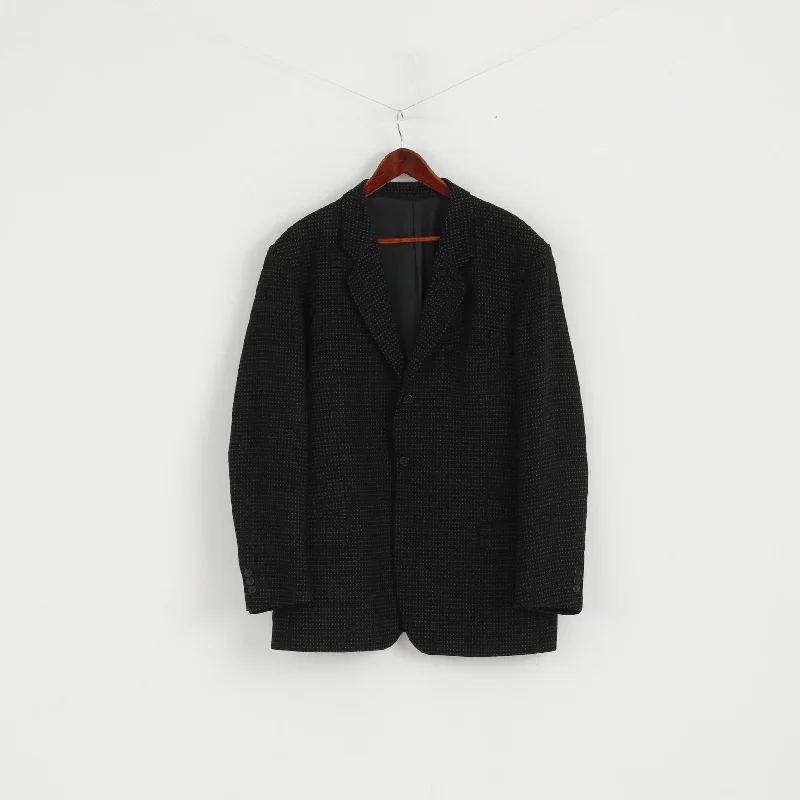 Messori Men 54 Blazer Black Wool Nylon Made In Italy Single Breasted Designer Jacket