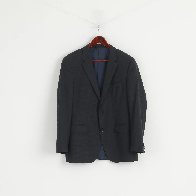 Hugo Boss Men 50 40 Blazer Navy Check REDA Wool Italy Single Breasted Jacket