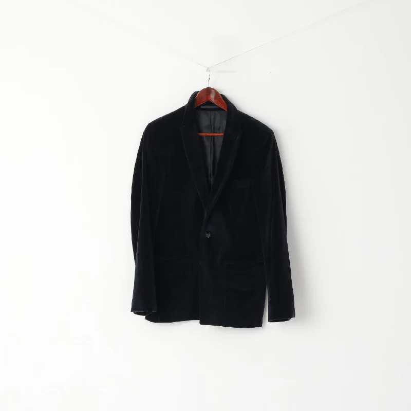 Mads Norgaard Copenhagen Men 48 38 S Blazer Navy Velvet Shiny Single Breasted Jacket