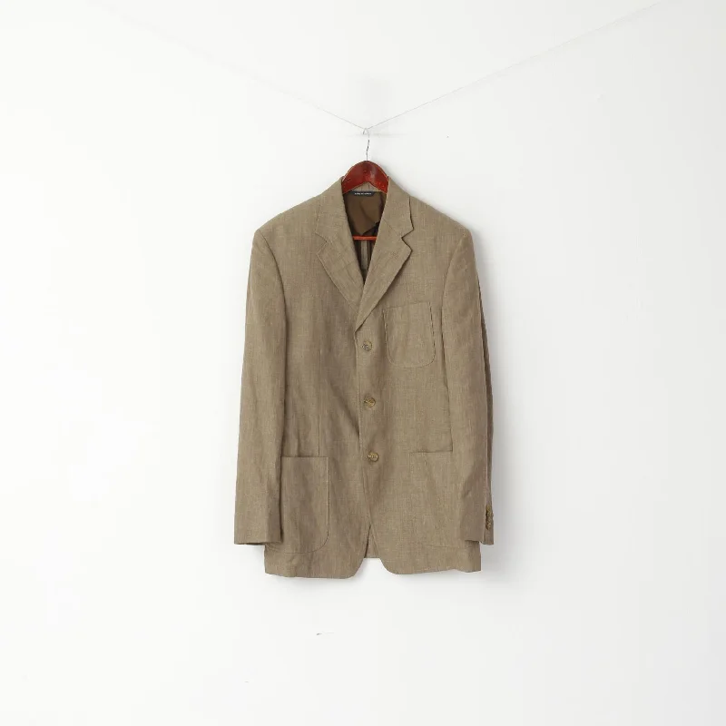 Banana Republic Men 40 Blazer Brown 100% Linen Striped Single Breasted Jacket