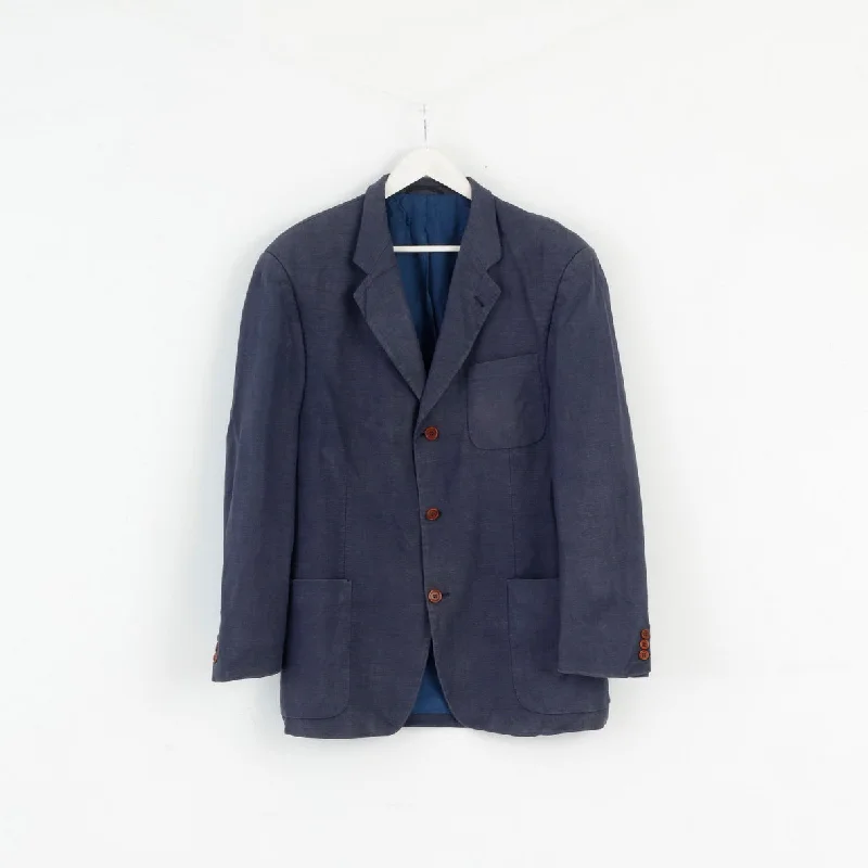 Atelier Torino By Konen Munchen Mens 54 Blazer Navy Vintage 100% Linen Robert Old Jacket