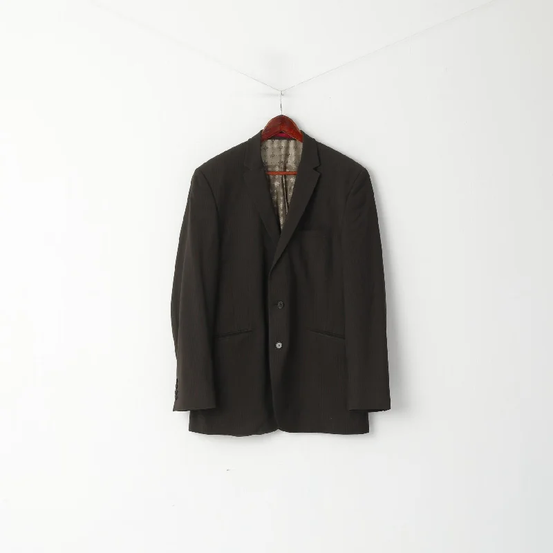 Limehaus Men 42 52 Blazer Brown Striped Wool Long Single Breasted Jacket