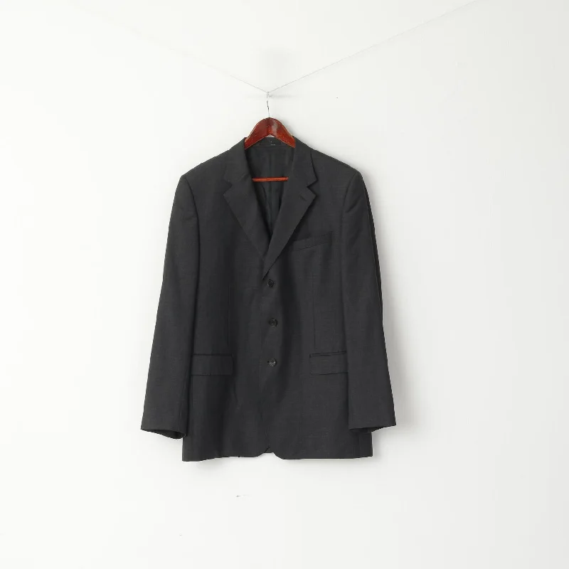 Jaeger Men 44 L Blazer Charcoal 100% Wool Single Breasted Jacket