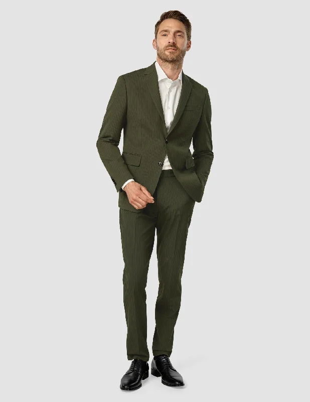 Essential Blazer Slim Moss Green Pinstripe