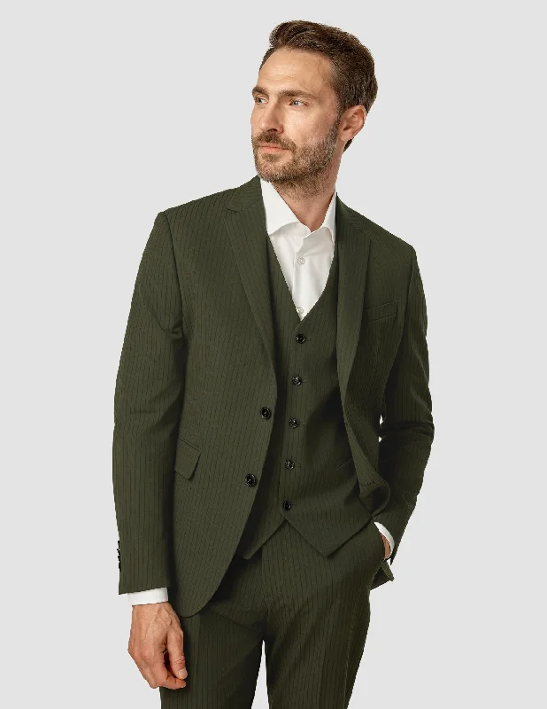 Essential Blazer Slim Moss Green Pinstripe