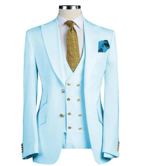 Men's Suits Three Pieces Slim Fit Wedding Suit Light Blue