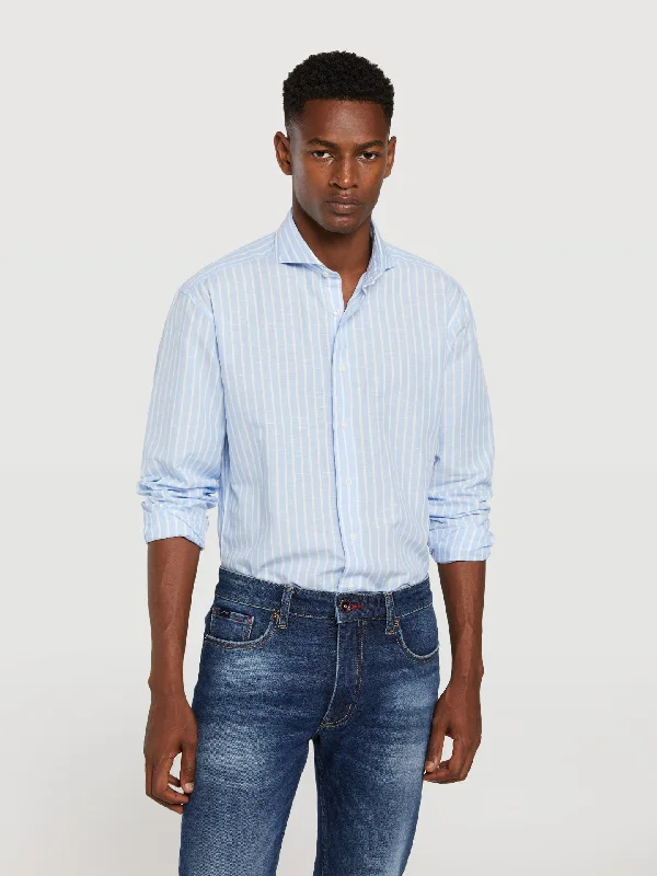 Slim fit new formal cotton-linen blend striped shirt