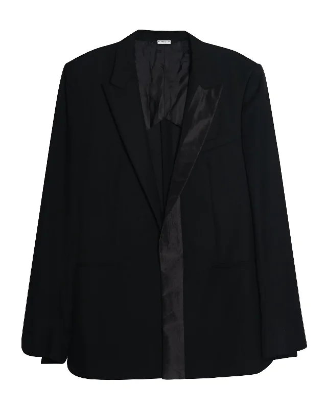 Balenciaga Blazer with Silk Peak Lapel Collar in Black Virgin Wool