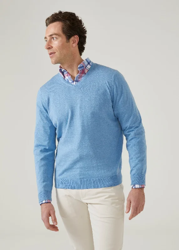 Cromford Luxury Cotton Jumper In Carolina Blue