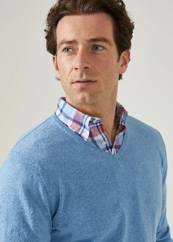 Cromford Luxury Cotton Jumper In Carolina Blue