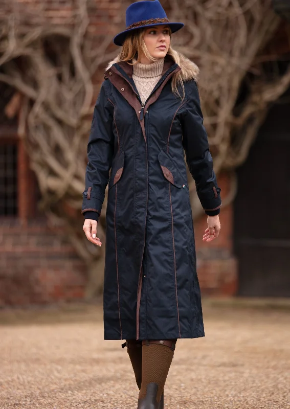 Fernley Ladies Waterproof Long Coat In Navy