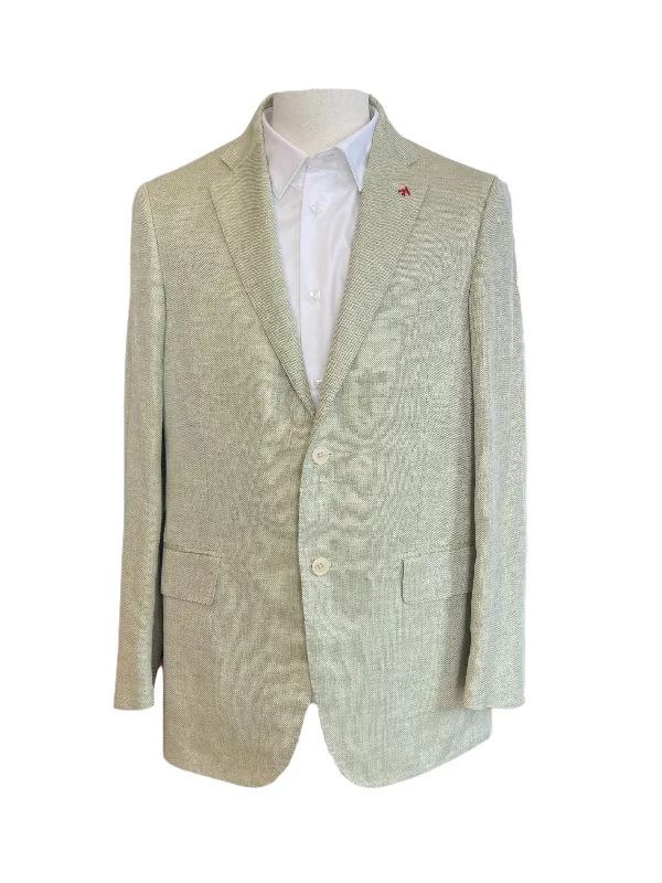 Isaia Mens Green Linen Cotton Blazer Jacket