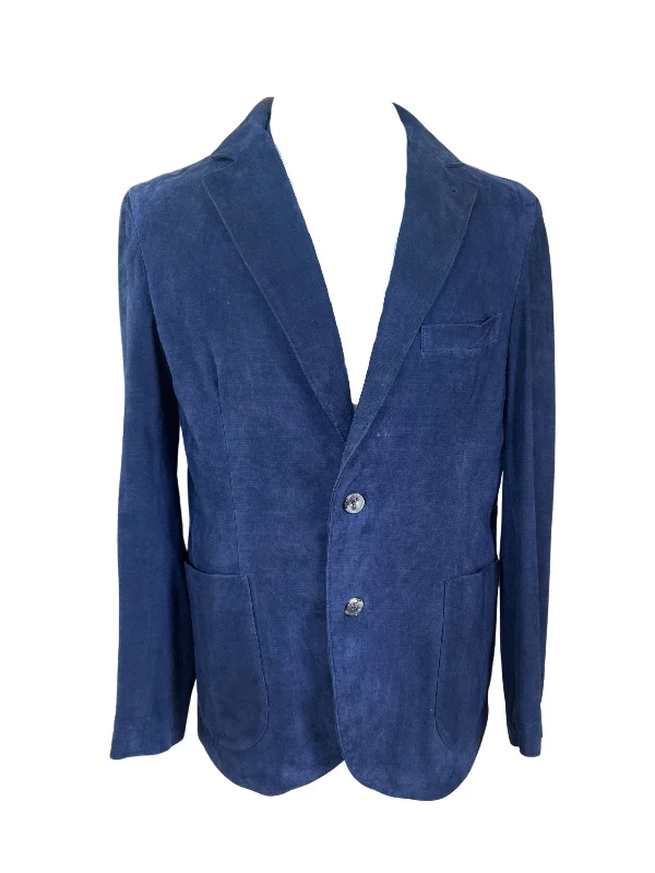 Isaia Mens Navy Blue Leather Blazer Jacket