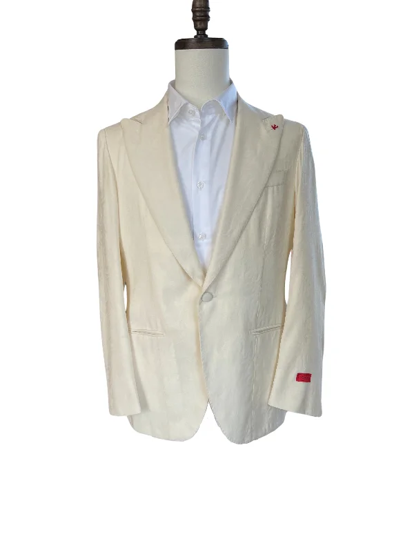 Isaia Mens Wool Eggshell White with Subtle Paisley Print Blazer Jacket