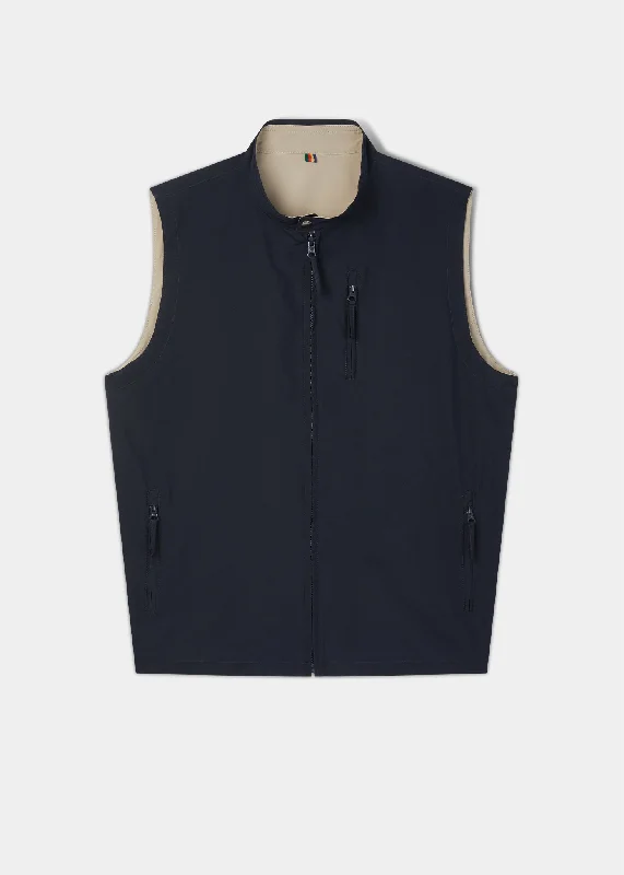 Lettoch Reversible Lightweight Summer Gilet In Navy and Beige - Regular Fit