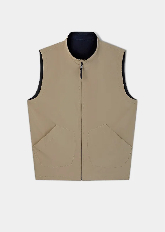 Lettoch Reversible Lightweight Summer Gilet In Navy and Beige - Regular Fit