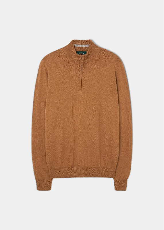 Stowbridge Luxury Cotton 1/4 Zip Jumper In Caramel