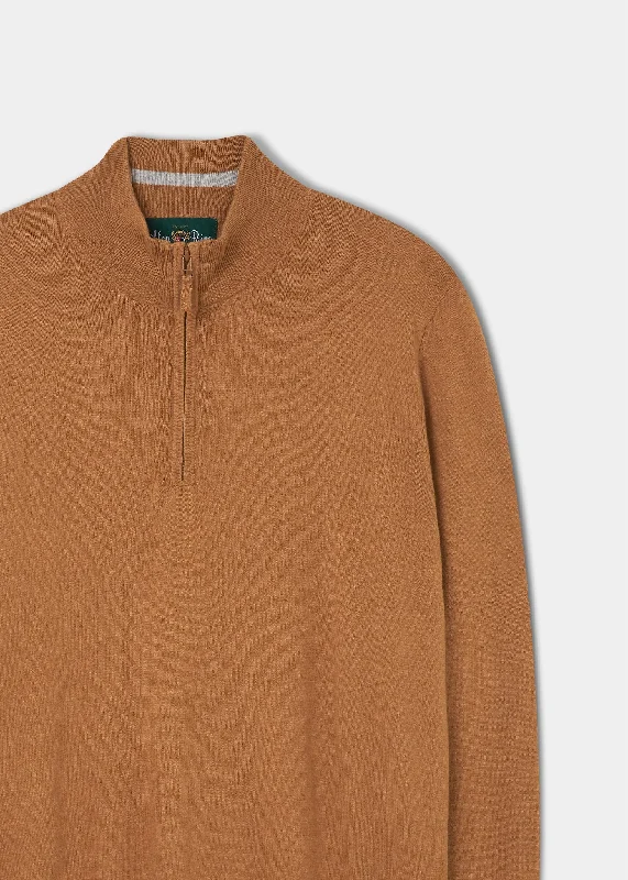 Stowbridge Luxury Cotton 1/4 Zip Jumper In Caramel