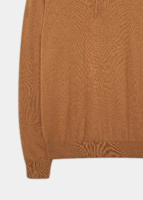 Stowbridge Luxury Cotton 1/4 Zip Jumper In Caramel