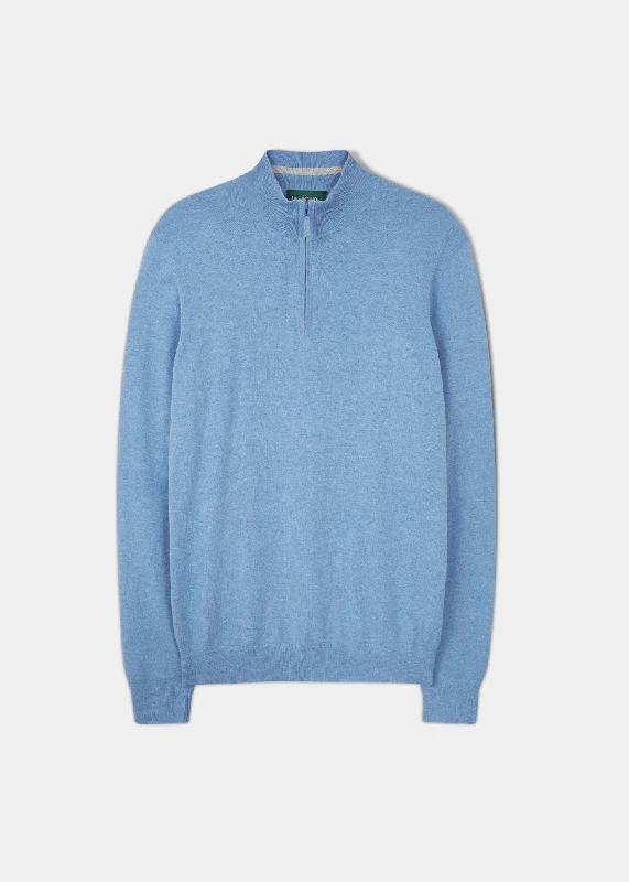 Stowbridge Luxury Cotton 1/4 Zip Jumper In Carolina Blue