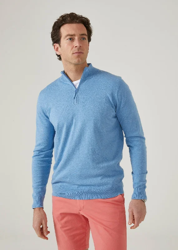 Stowbridge Luxury Cotton 1/4 Zip Jumper In Carolina Blue