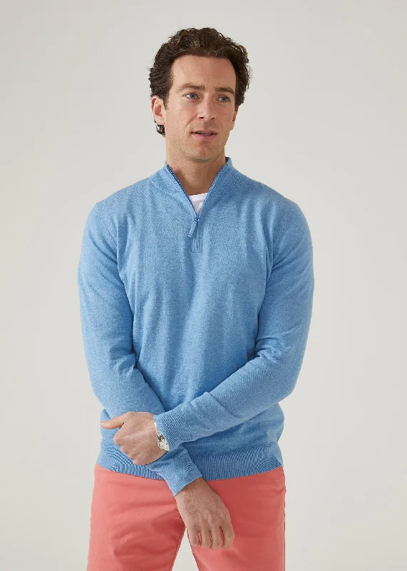 Stowbridge Luxury Cotton 1/4 Zip Jumper In Carolina Blue