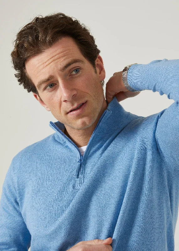 Stowbridge Luxury Cotton 1/4 Zip Jumper In Carolina Blue