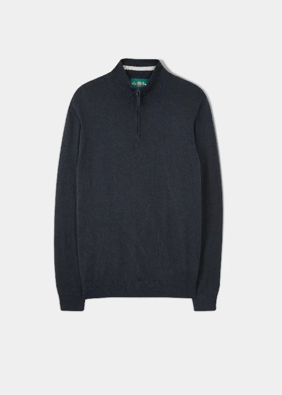 Stowbridge Luxury Cotton 1/4 Zip Jumper In Dark Navy