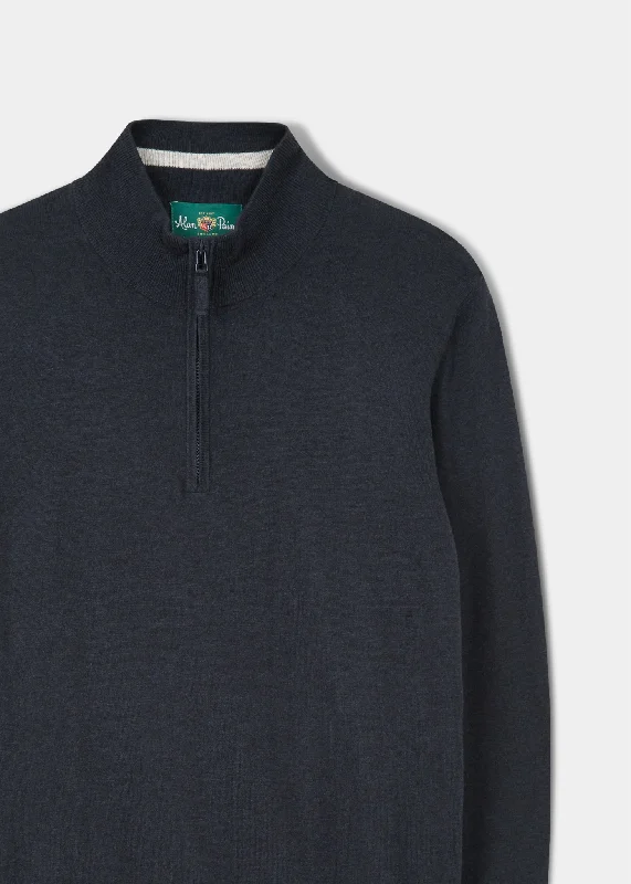 Stowbridge Luxury Cotton 1/4 Zip Jumper In Dark Navy