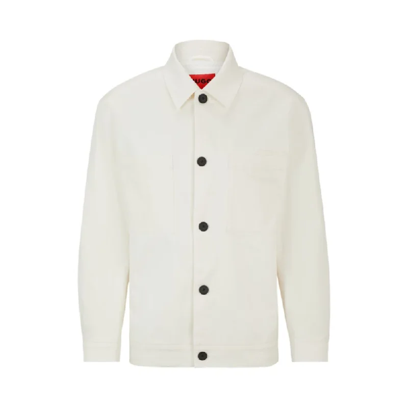 Stretch-cotton button-up jacket with double chest pocket