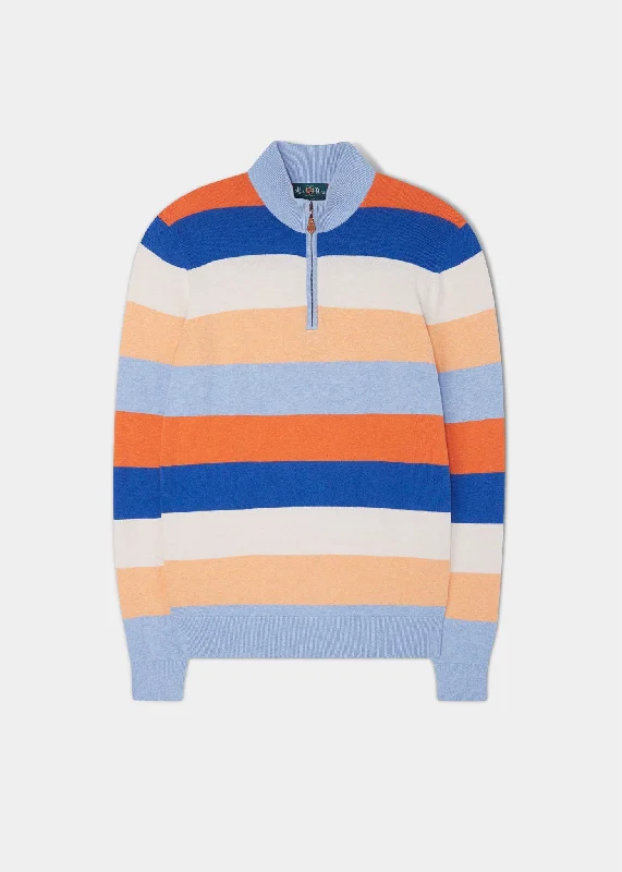 Trowbridge Stripe 1/4 Zip Jumper in Steel Blue