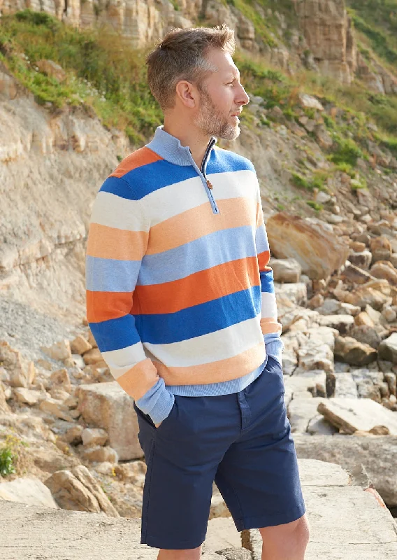 Trowbridge Stripe 1/4 Zip Jumper in Steel Blue