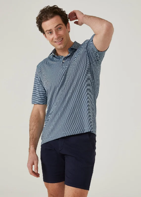 Waterbeach Striped Polo Shirt In Navy - Sports Fit