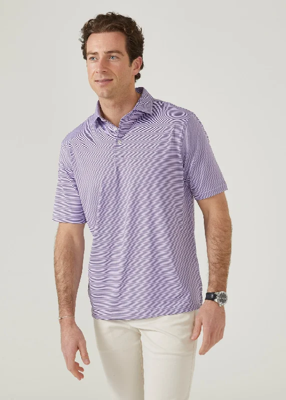 Waterbeach Striped Polo Shirt In Plum - Sports Fit