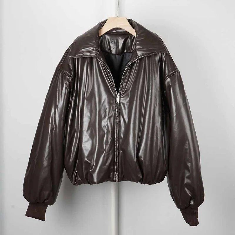 Thickened winter jacket short imitation leather jacket for women