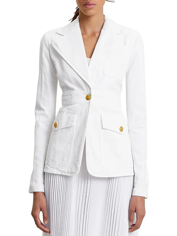 Womens Denim Collared One-Button Blazer