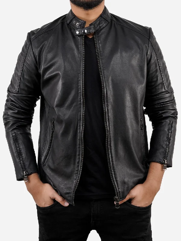 Alfredo Black Cafe Racer Vintage Leather Jacket