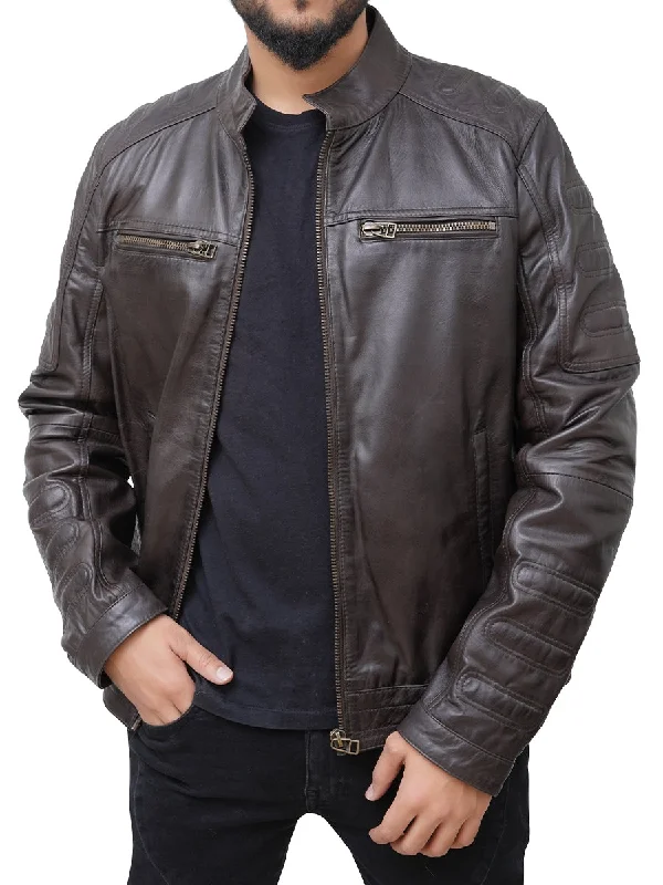 Charles Casual Cafe Racer Brown Leather Jacket