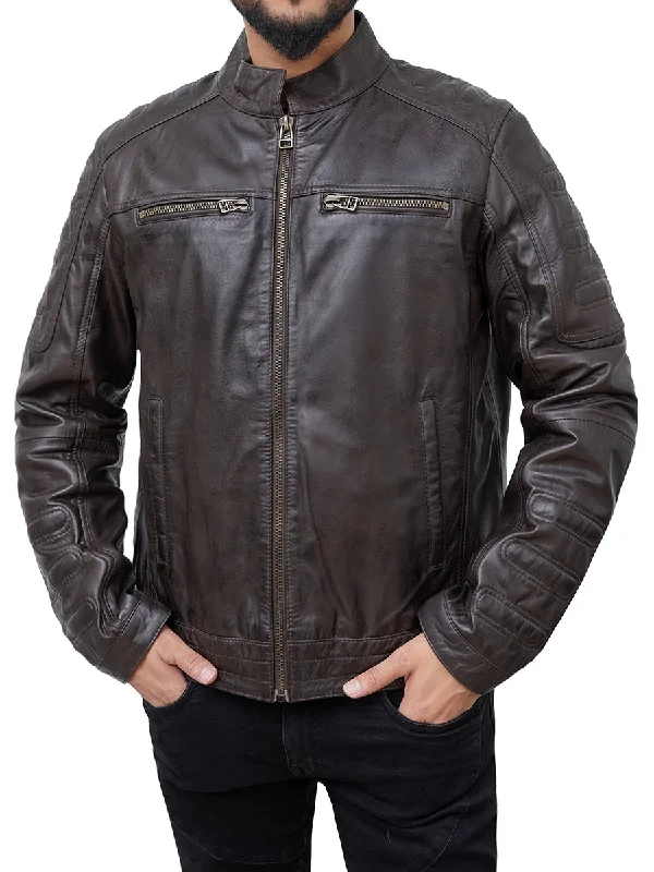 Charles Casual Cafe Racer Brown Leather Jacket