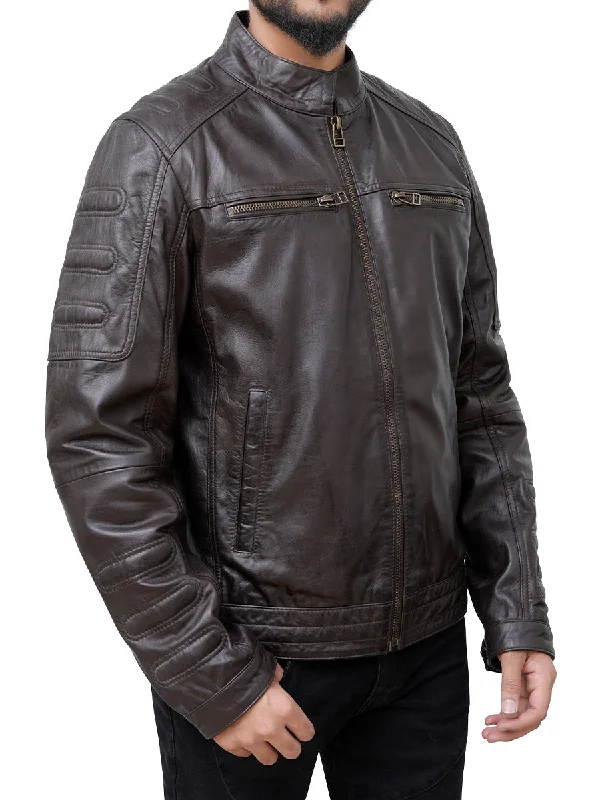 Charles Casual Cafe Racer Brown Leather Jacket