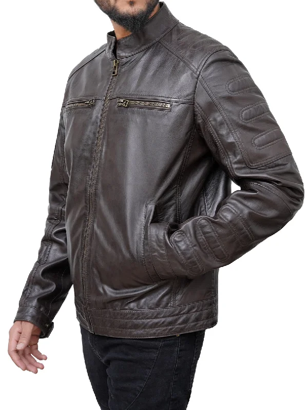 Charles Casual Cafe Racer Brown Leather Jacket