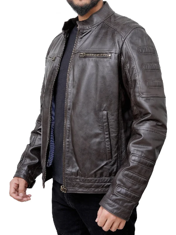 Charles Casual Cafe Racer Brown Leather Jacket