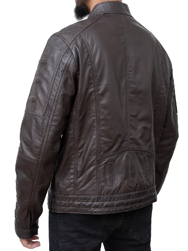 Charles Casual Cafe Racer Brown Leather Jacket